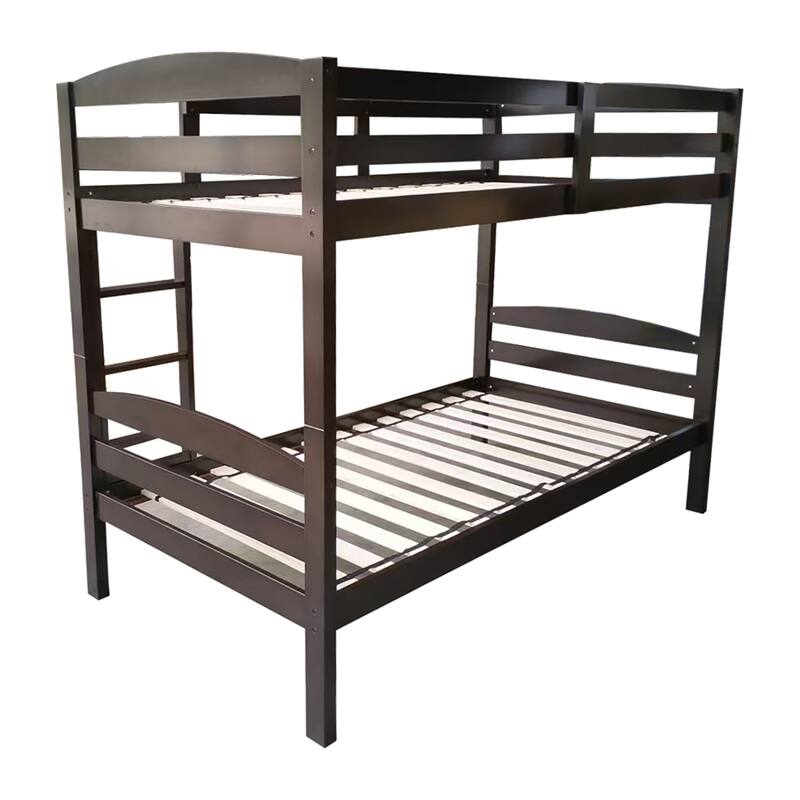White/Espresso Wood Twin Over Twin Bunk Bed with Staircase