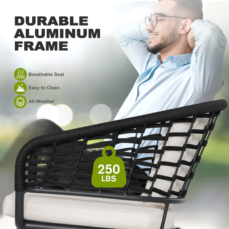 Outdoor Patio Woven Rope Aluminum Chairs with 1.97" Thick Cushions, Beige