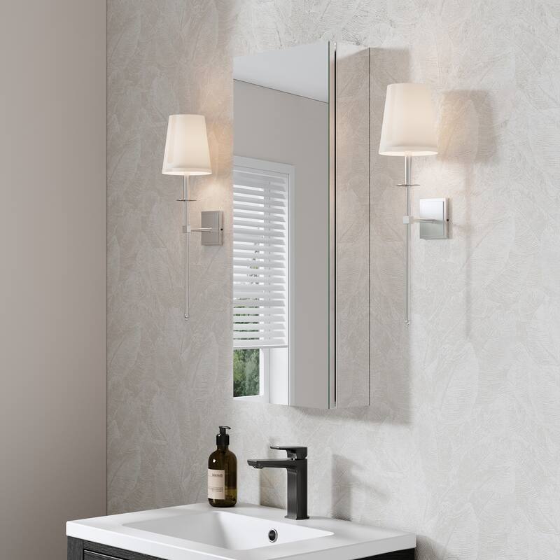 Recessed or Surface Wall Mount Bathroom Medicine Cabinet With Adjustable Glass Shelves - 12"W X30"H,Left Door Open