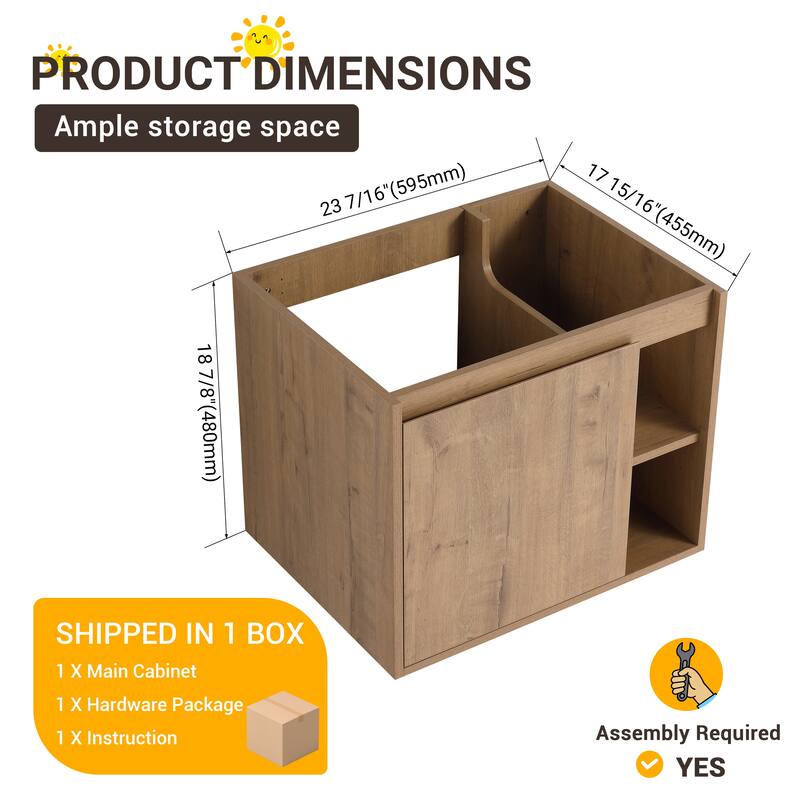 Beingnext 24"/30" Single Bathroom Vanity with Sink, Floating Bathroom Vanity with Soft Close Door and Shelf
