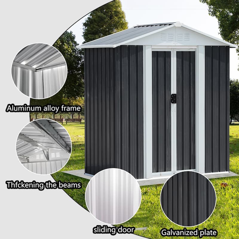 5x3 ft Grey Sliding Door Garden Shed for Outdoors Storage Apex Roof Design