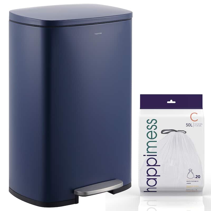 happimess 13-Gallon Trash Can with Soft-Close Lid and FREE Mini Trash Can - Denim Blue