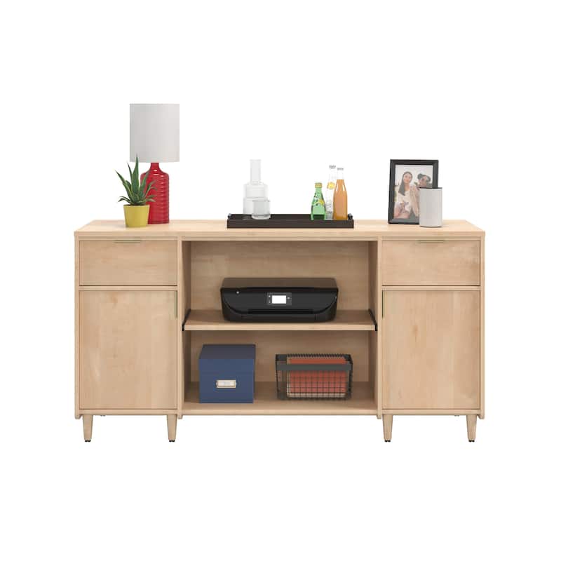 Wood Credenza with Large Surface, Maple - 59.06"W x 18.5"D x 30.39"H