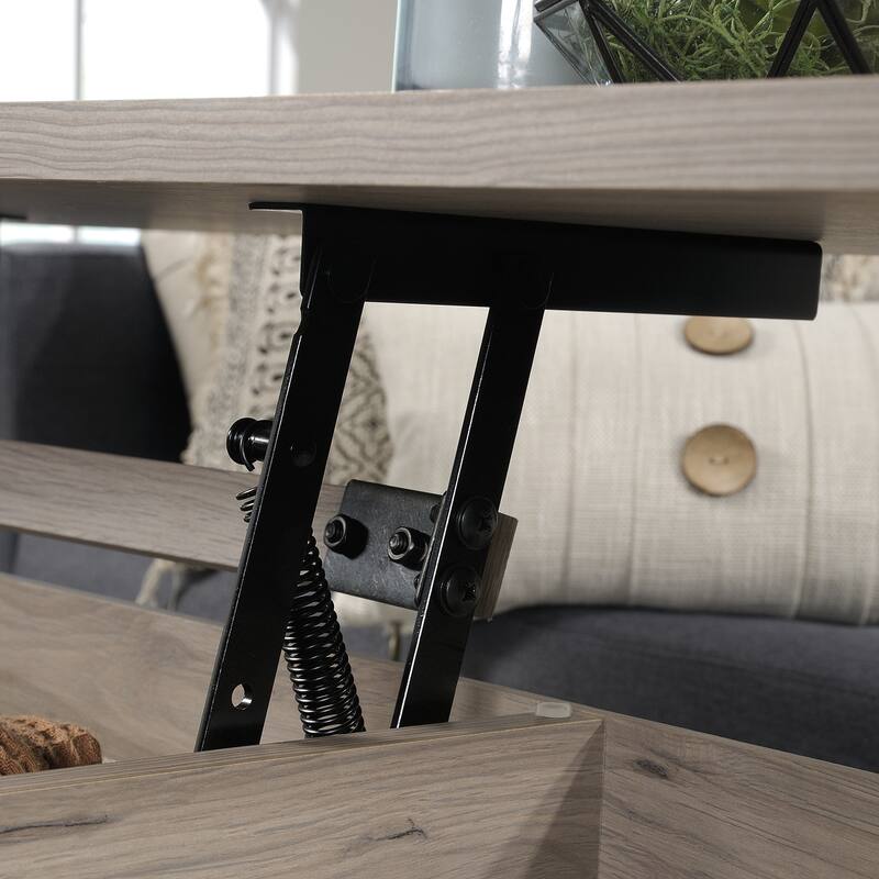 Wood Lift-Top Coffee Table with Hidden Storage and Open Shelf, Brown - 43.31" L x 19.29" W x 18.98" H