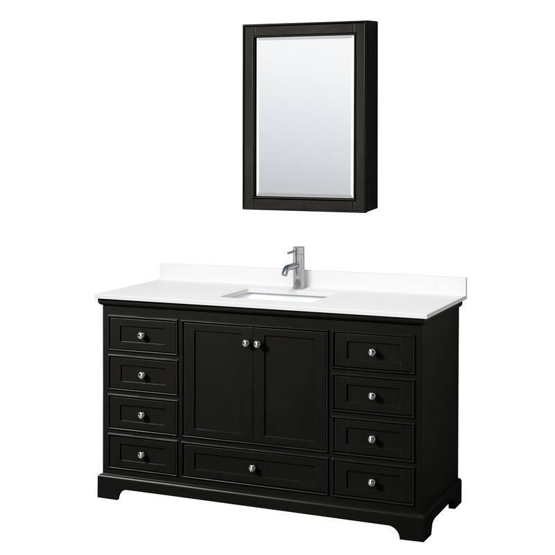 Wyndham Collection Deborah 60" Free Standing Single Basin Vanity Set - Dark Espresso / White Cultured Marble Top /