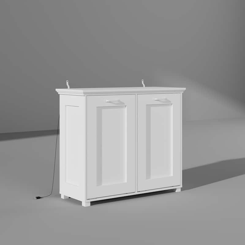 Ozone Deodorizing Trash Bin Cabinet Trash Cabinet, Wooden Kitchen Garbage Bin Storage Cabinet with Hidden Bins, White