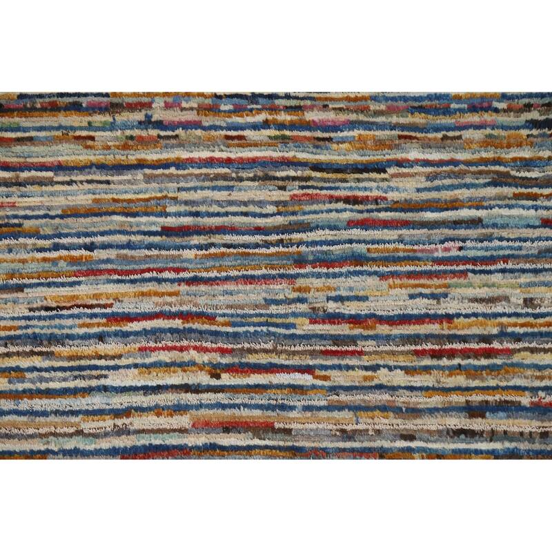 Hand Knotted Oriental 100% Wool Carpet Modern Stripe Multi-Colored Moroccan Area Rug - 7' 8'' X 5' 5''