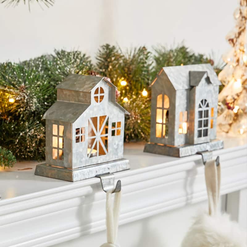 3-Piece Galvanized House Stocking Holders Xmas Hanging Hooks Mantel Ornament by Glitzhome