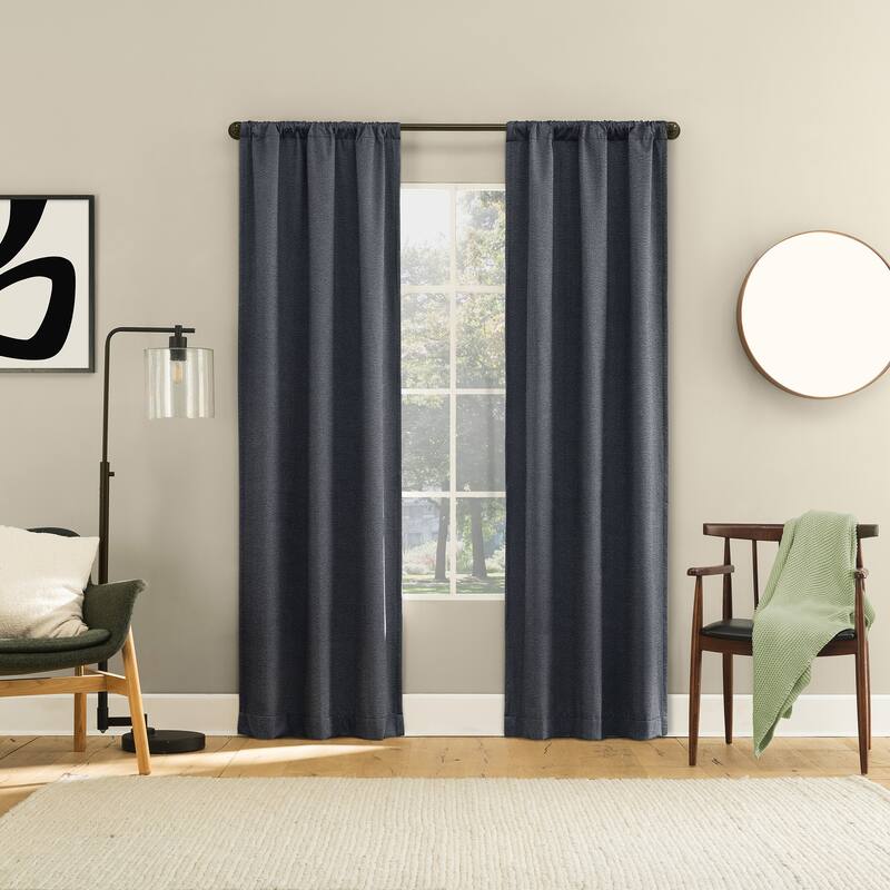 Sun Zero Prescott 2-Piece Herringbone Magnetic Closure Total Blackout Rod Pocket Curtain Panel Pair - 74" x 84" - Pearl