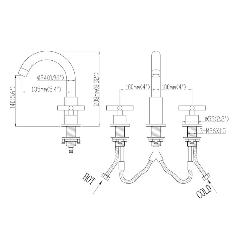 Matte Black Round 3 - piece Set of Table Basin Bathroom Faucet