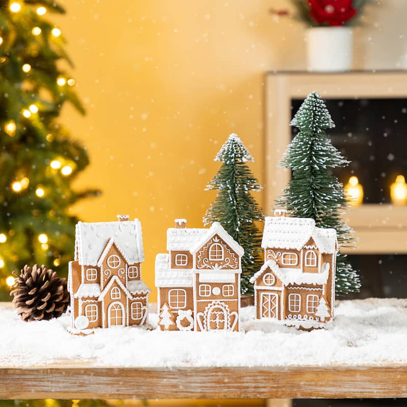 Glitzhome Christmas Resin Gingerbread House Table Decor Village Figurine