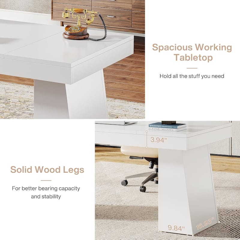 55 Inches Executive Desk Home Office Desk, Wood Computer Desk Business Workstation Desk