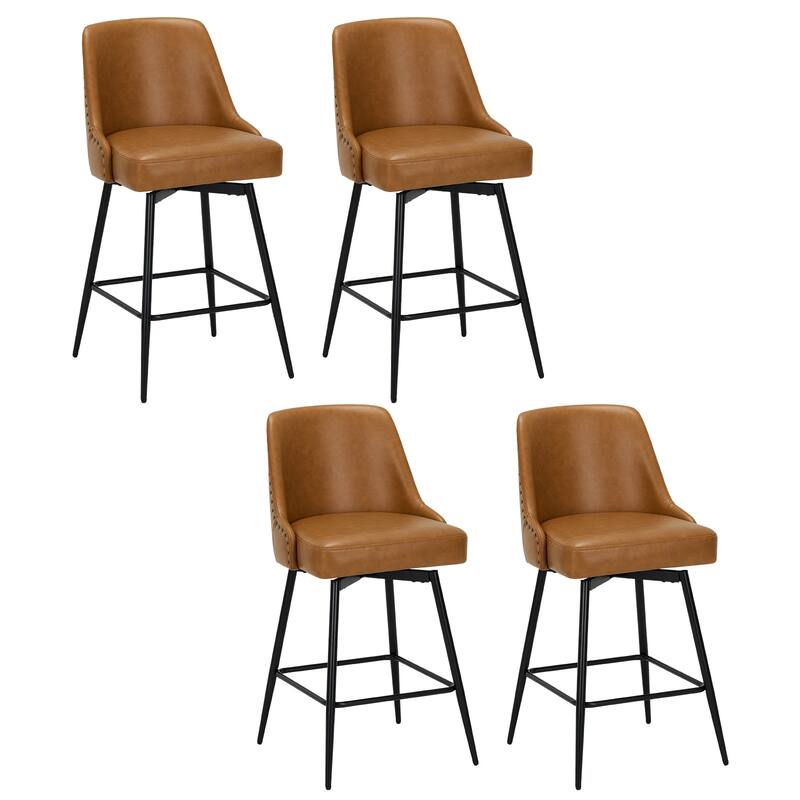 RENEWLINE Adjustable Height Swivel Bar Stools with Footrest for 34-40 Inch Counters, Ultra Plush Seat - Set of 4 - Brown