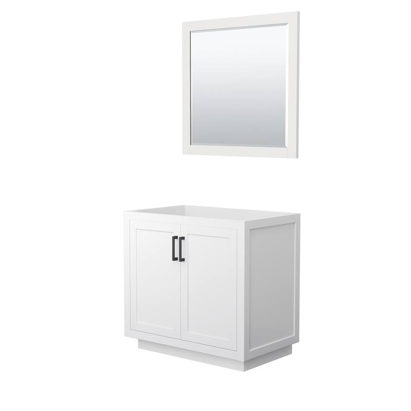 Wyndham Collection Miranda 36" Single Free Standing Vanity Cabinet - - White / Matte Black Hardware