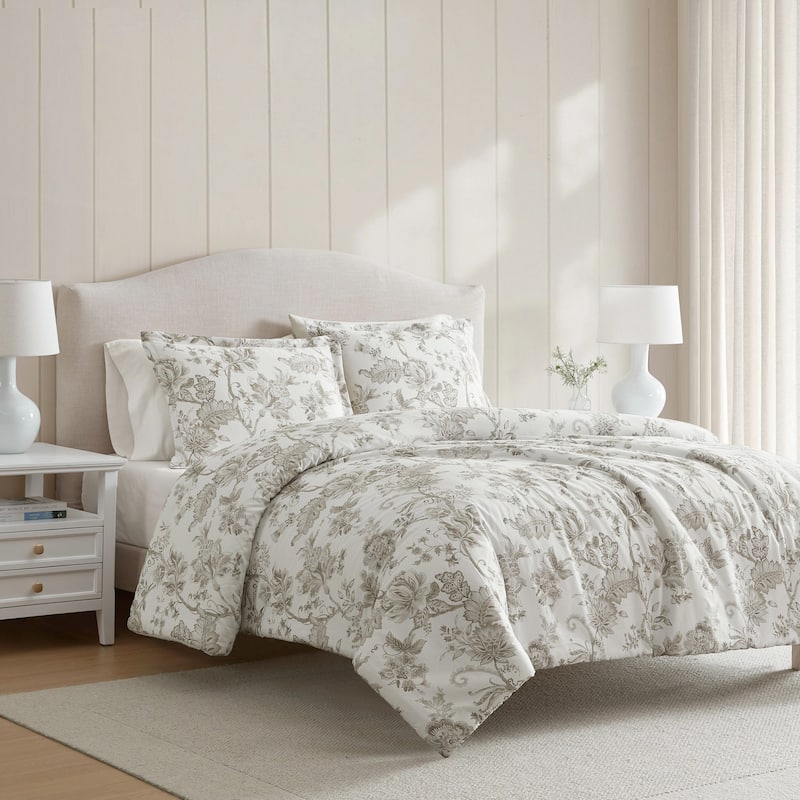 Martha Stewart Avery Floral Grey Cotton Duvet Cover Set