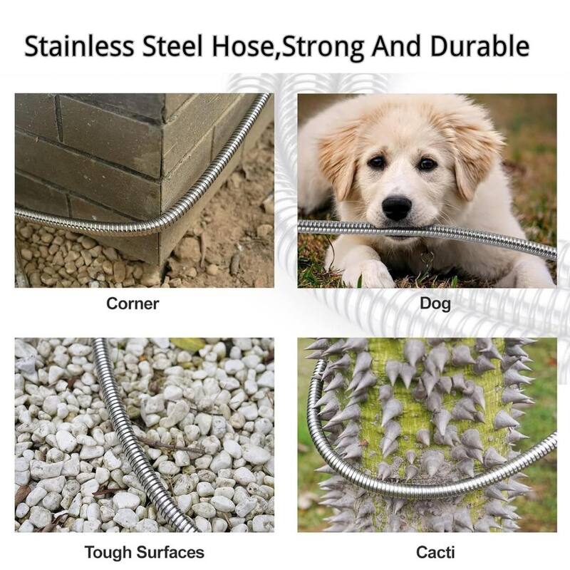 100-Foot Stainless Steel Garden Hose Silver Kink-Resistant Durable Heavy-Duty Outdoor Watering Hose with Connectors - 100 Ft