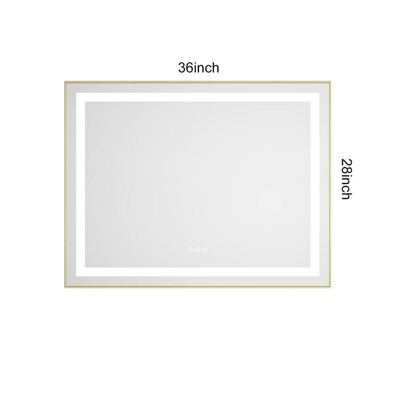 36 x 28 Inch LED Bathroom Mirror with Front and Backlight, Wall Mounted Vanity Mirror with Aluminum Frame, Anti-Fog, Memory