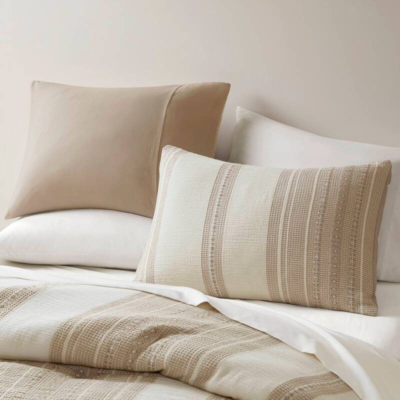 GDF Studio - Amara Textured Cotton Comforter 3-Piece Set with Waffle and Gauze Weave