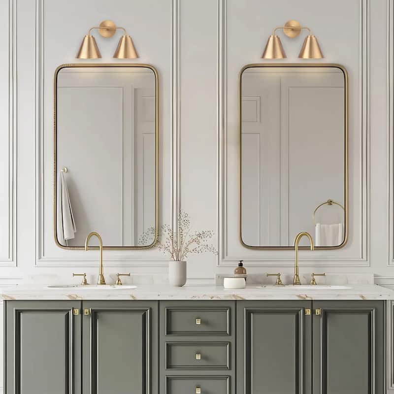 Modern Loft Lantern 2-Light Gold Vanity Light - 16"L x 7"W x 10.5"H