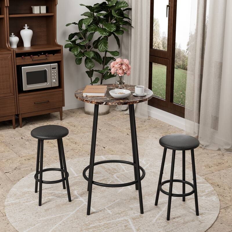 3-Piece Bar Table Set with 2 Bar Stools - Modern Pub Table