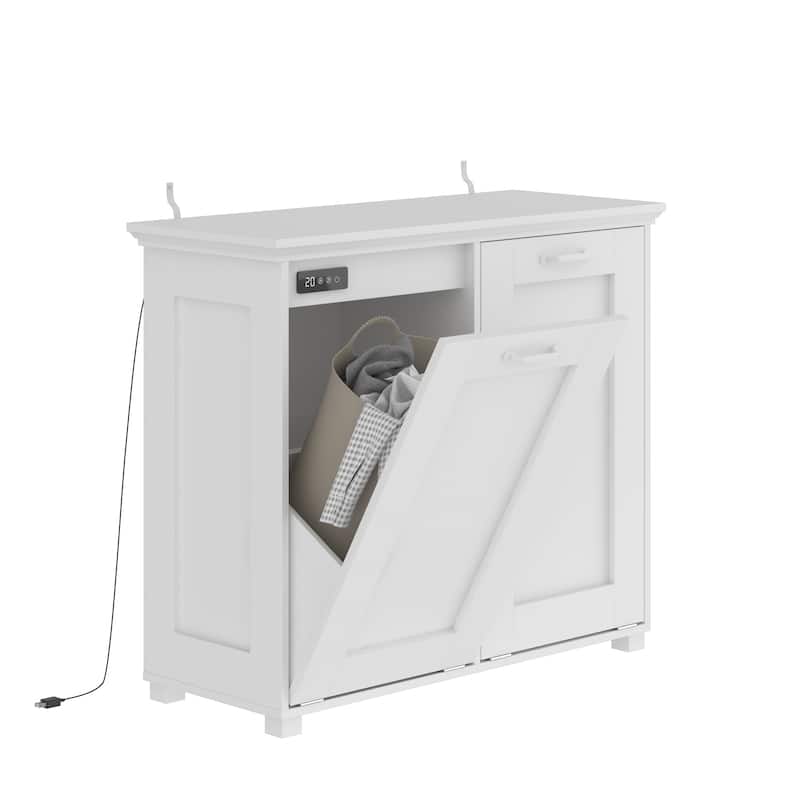 Ozone Deodorizing Trash Bin Cabinet Trash Cabinet, Wooden Kitchen Garbage Bin Storage Cabinet with Hidden Bins, White