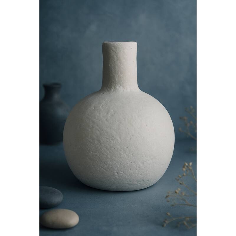 Paper Mache Gourd Vase - Natural White