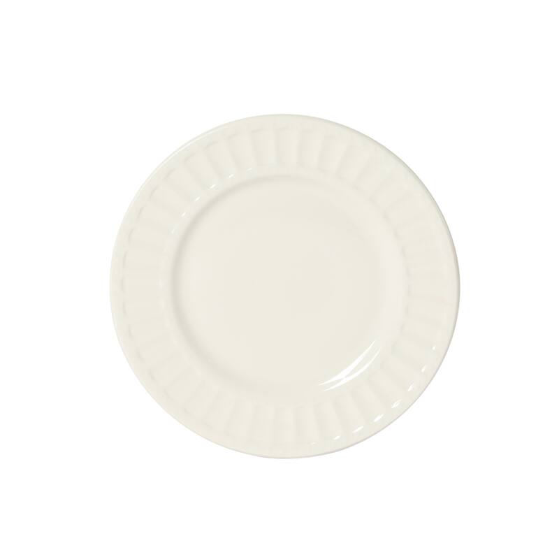 Gibson Home Melbourne White Plates and Bowls Set, 16 Piece Embossed Ceramic Dinnerware Set - Service for 4 Dishes