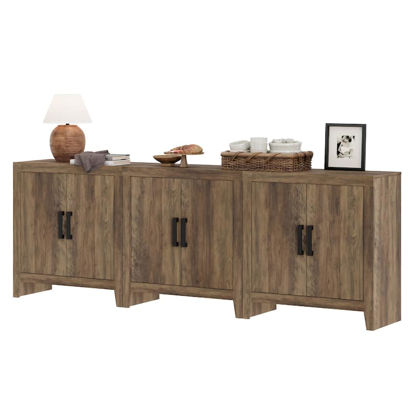 WAMPAT Modern Farmhouse TV Stand Cabinet, Entertainment Center with Adjustable Shelf