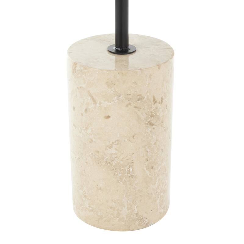 Black Wood Geometric Side End Accent Table with Ivory Marble Base