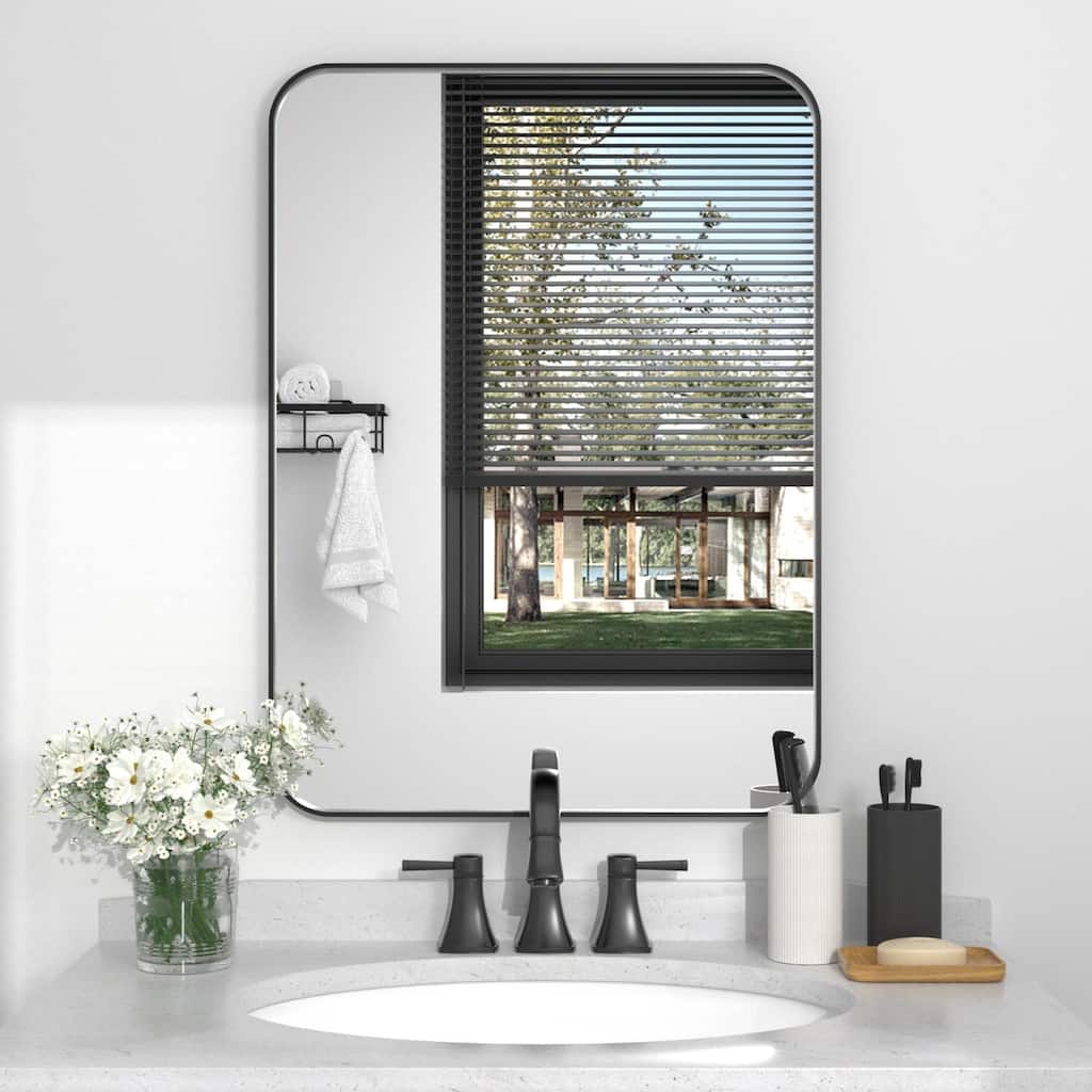 Modern Wall Mirrors, Rectangular Mirror with Stainless Steel Framed, Bathroom Mirror with Round Corner, Vanity Mirror