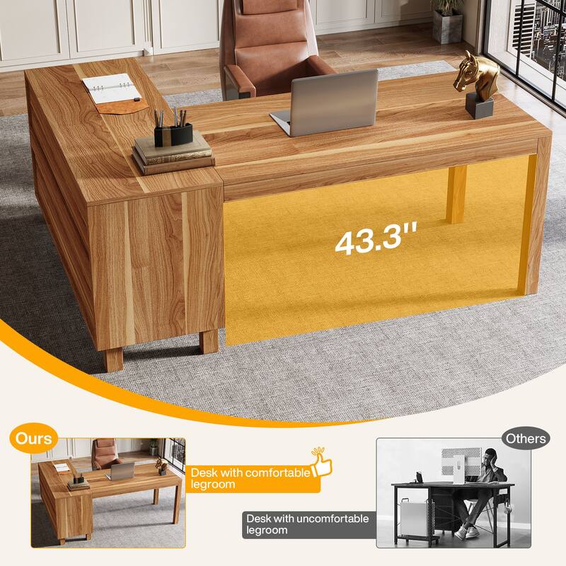 59-Inch L Shaped Desk with Storage Cabinet, Corner Executive Desk for Home Office
