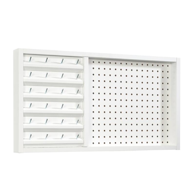 Wood Wall-Mounted Pegboard with Storage, White - 27.95" W x 2.52" D x 15.28" H