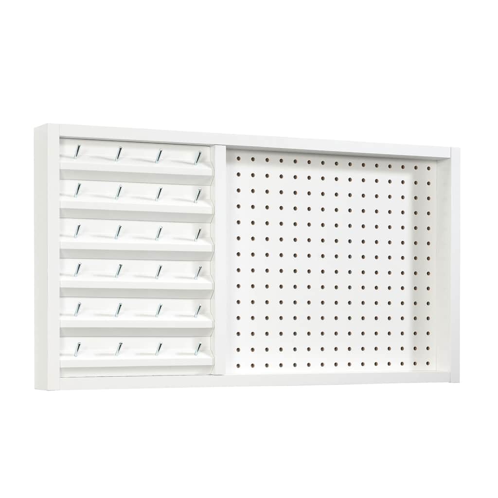 Wood Wall-Mounted Pegboard with Storage, White - 27.95" W x 2.52" D x 15.28" H