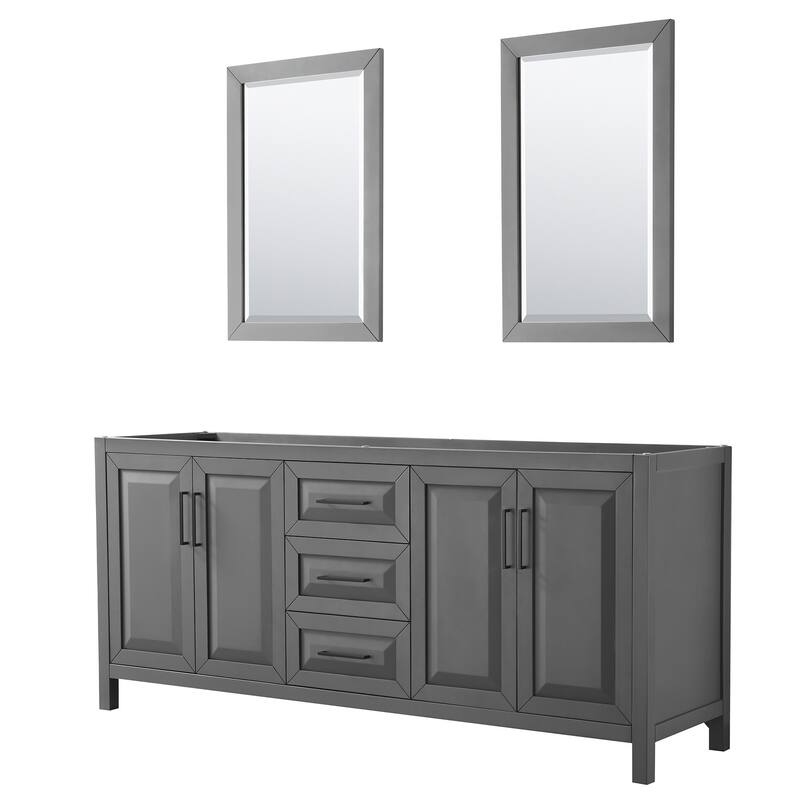 Wyndham Collection Daria 79" Double Free Standing Vanity Cabinet - - Dark Gray / Matte Black Hardware