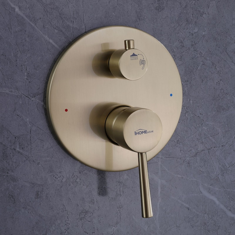 1-Spray Patterns Wall Mount Dual Shower Heads with Handheld Shower Head Set in Brushed Gold - 10 inch