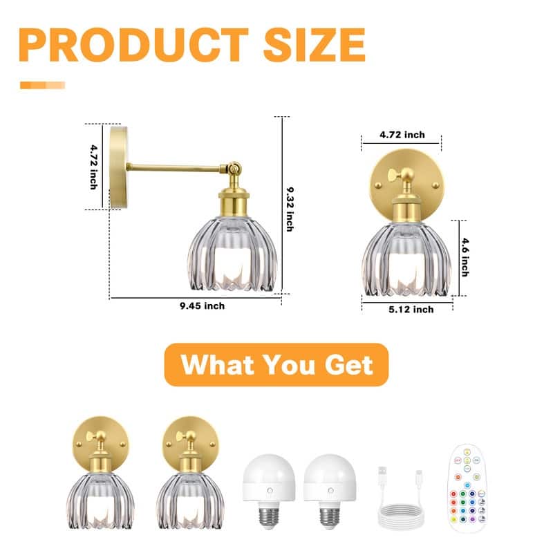 Adjustable Vintage Wall Sconce with Amber Tulip Glass Brass Fixture with Switch Ideal for Bedroom Hallway or Entry