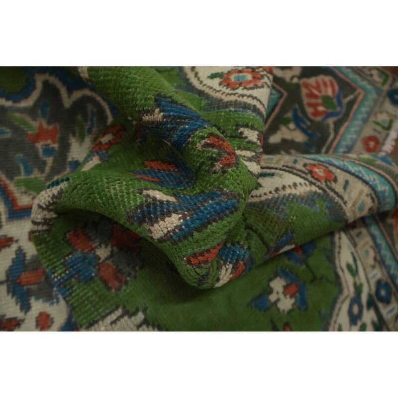 Hand Knotted Oriental 100% Wool Carpet Traditional Floral Green Tabriz Area Rug - 6' 1'' X 4' 8''