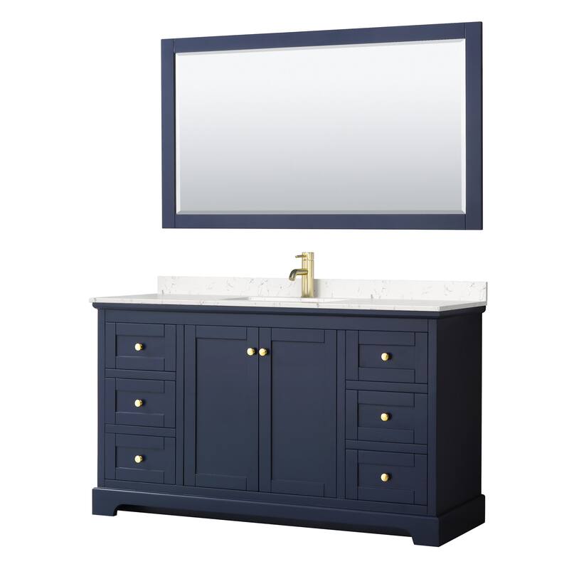 Wyndham Collection Avery 60" Free Standing Single Basin Vanity Set - Dark Blue / Carrara Cultured Marble Top / Brushed