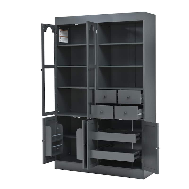 47.2x15.7x75inch Freestanding Buffet with Hutch, Tall Kitchen Pantry Cabinet with 4 Drawers, Door Shelves and Pull-out Trays