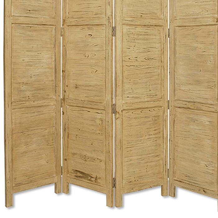 Wooden 4 Panel Foldable Floor Screen with Textured Panels, Yellow