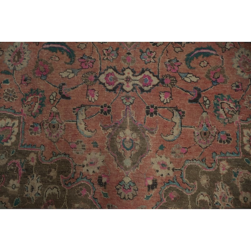 Hand Knotted Oriental 100% Wool Carpet Traditional Floral Coral Mashad Area Rug - 11' 4'' X 8' 1''