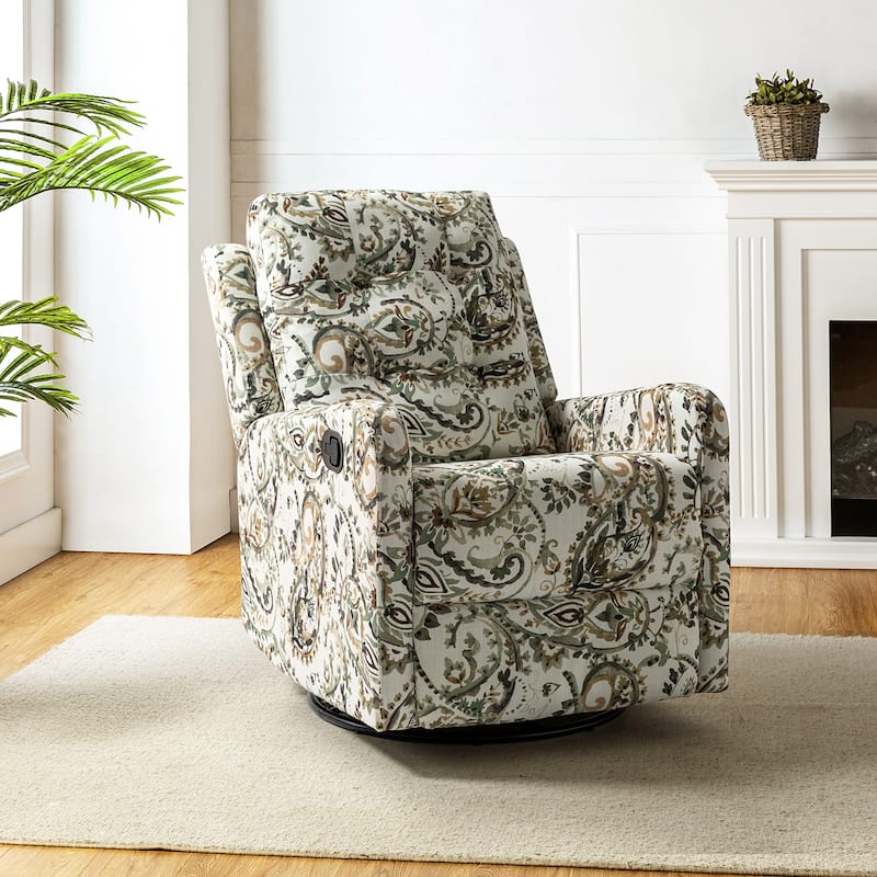 Arlette Contemporary Floral Manual Swivel Recliner with Tufted Back and Angle Adjustment Button