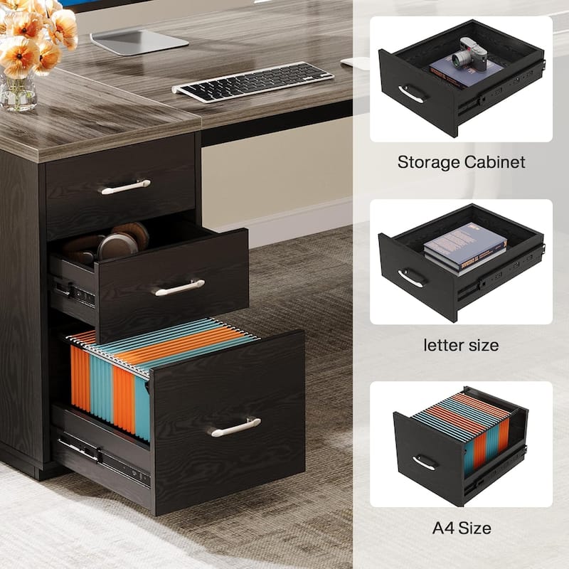 85.8" L-Shaped Executive Desk, Extra Large Office Desk with Drawers