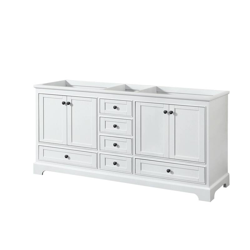 Wyndham Collection Deborah 71" Free Standing Double Wood Vanity - White / Matte Black Hardware