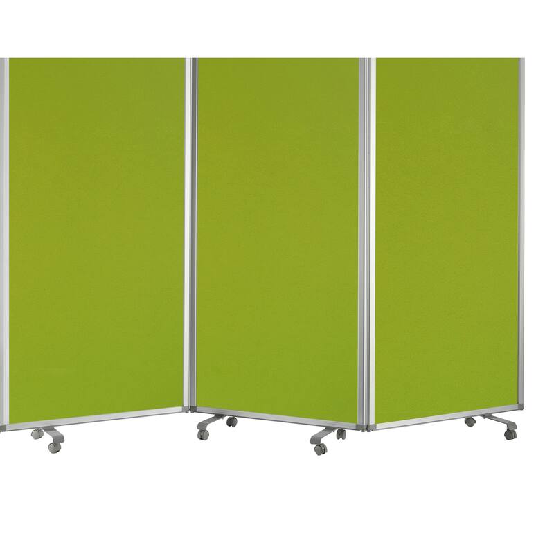 Accordion Style Fabric Upholstered 3 Panel Room Divider, Green and Gray