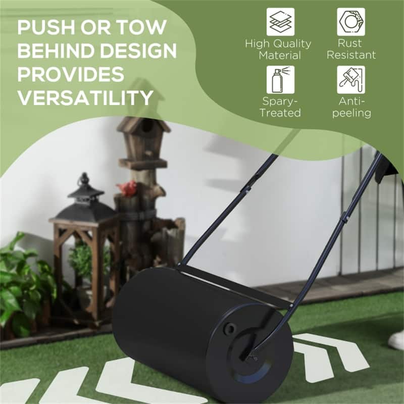 Steel Lawn Roller 46L Capacity, U-Handle, Adjustable Weight, Rounded Edges for Sod, Seed, and Lawn Leveling, Black