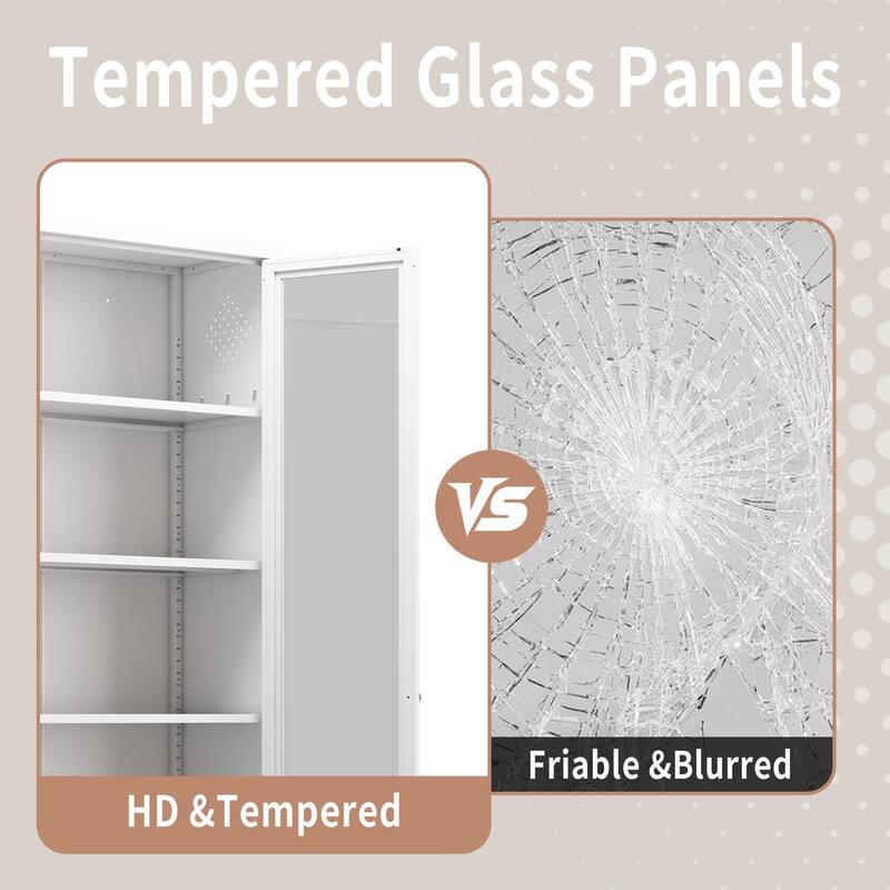 Storage Cabinet with 5 Adjustable Shelves, Heavy Duty Kitchen Pantry Cabinet, Freestanding Cabinet with 2 Glass Doors