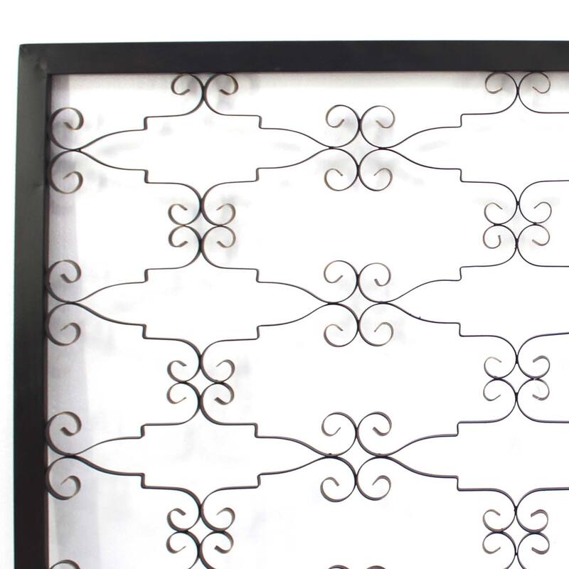 Rectangular Metal Frame Wall Decor with Curved Design Accents, Black
