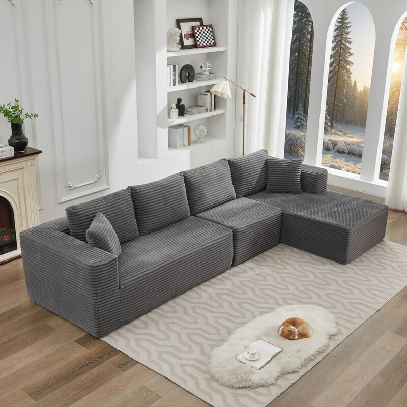 Roomfitters Modular Sectional Sofa, Deep Seat L-Shaped Cloud Couch with Right Chaise in Plush Corduroy for Living Room Comfort