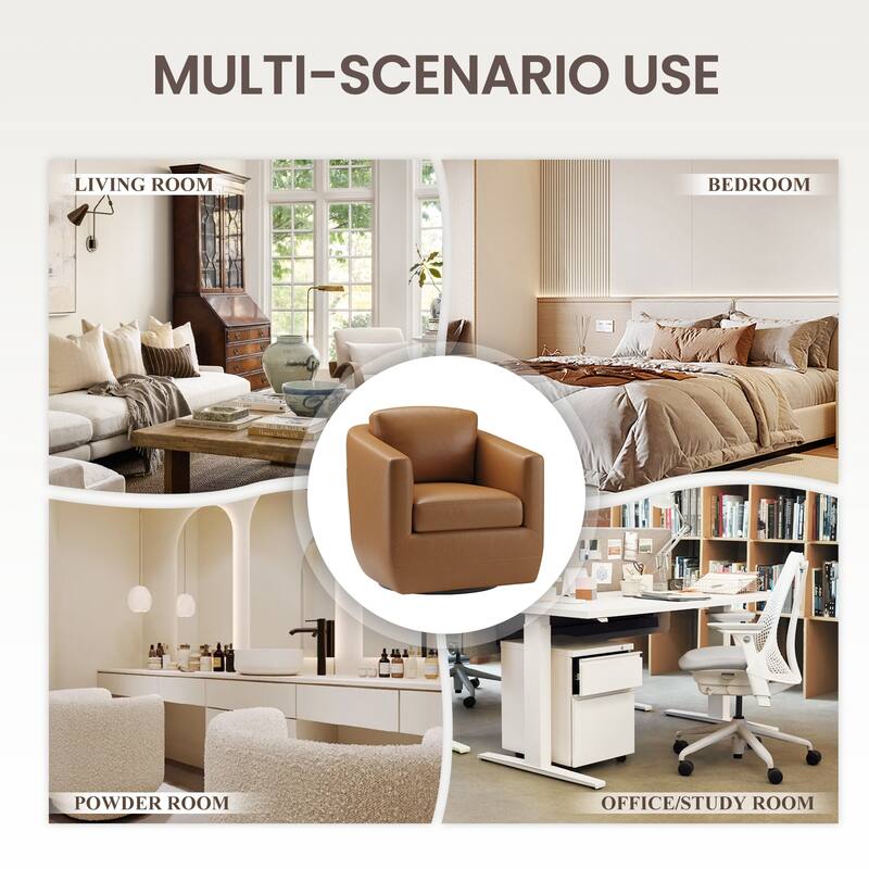 Velvet Barrel Swivel Chair - Round Bouclé Accent with Brass Base, Ready-to-Use for Living Rooms & Reading Corners